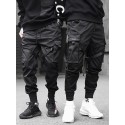 Men's streetwear cargo pants joggers hip-hop long trousers with multi-pockets Ribbon athleisure sweatpants sports outdoor fashion casual relaxed fit with elastic waist drawstring pants