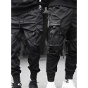 Men's streetwear cargo pants joggers hip-hop long trousers with multi-pockets Ribbon athleisure sweatpants sports outdoor fashion casual relaxed fit with elastic waist drawstring pants