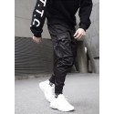 Men's streetwear cargo pants joggers hip-hop long trousers with multi-pockets Ribbon athleisure sweatpants sports outdoor fashion casual relaxed fit with elastic waist drawstring pants
