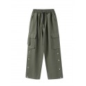 Men's Trousers Cargo Pants Drawstring Elastic Waist Solid Color Comfort Breathable Pants Casual Daily Sports Fashion Black Army Green Micro-elastic / Elasticity
