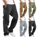 Men's Straight Trousers Parachute Pants Multi Pocket Solid Color Comfort Breathable Pants Casual Daily Fashion Streetwear Green Black