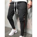 Men's Track Pants Drawstring Elastic Waist Stripe Breathable Lightweight Full Length Pants Casual Daily Casual Trousers Green Black Micro-elastic / Elasticity