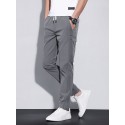 Men's Straight Trousers Pocket Elastic Drawstring Design Solid Color Comfort Soft Pants Casual Daily Fashion Streetwear Green Black