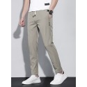 Men's Straight Trousers Pocket Elastic Drawstring Design Solid Color Comfort Soft Pants Casual Daily Fashion Streetwear Green Black