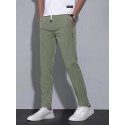 Men's Straight Trousers Pocket Elastic Drawstring Design Solid Color Comfort Soft Pants Casual Daily Fashion Streetwear Green Black