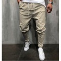 mens linen long pants 2021 fashion casual mid-waist pants solid color sports cropped trousers with pocket