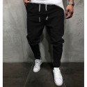 mens linen long pants 2021 fashion casual mid-waist pants solid color sports cropped trousers with pocket