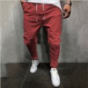 mens linen long pants 2021 fashion casual mid-waist pants solid color sports cropped trousers with pocket