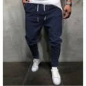 mens linen long pants 2021 fashion casual mid-waist pants solid color sports cropped trousers with pocket
