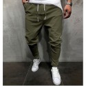 mens linen long pants 2021 fashion casual mid-waist pants solid color sports cropped trousers with pocket