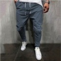 mens linen long pants 2021 fashion casual mid-waist pants solid color sports cropped trousers with pocket