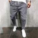 mens linen long pants 2021 fashion casual mid-waist pants solid color sports cropped trousers with pocket