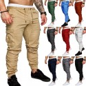 ten-color men's casual tethered elastic sports tooling solid color straight trousers