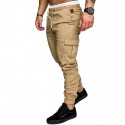 ten-color men's casual tethered elastic sports tooling solid color straight trousers