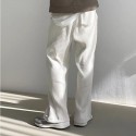 Men's Straight Wide Leg Trousers Pleated Drawstring Solid Color Breathable Soft Pants Sports Outdoor Daily Corduroy Streetwear Stylish Loose Fit White Micro-elastic