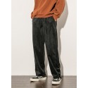 Men's Straight Wide Leg Trousers Pleated Solid Color Pants Casual Daily Corduroy Streetwear Casual Black Coffee / Loose Fit