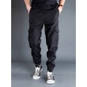 Men's Trousers Cargo Pants Work Pants Drawstring Elastic Waist Multiple Pockets Solid Color Comfort Breathable Pants Casual Daily Sports Fashion ArmyGreen Black Micro-elastic