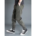 Men's Trousers Cargo Pants Work Pants Drawstring Elastic Waist Multiple Pockets Solid Color Comfort Breathable Pants Casual Daily Sports Fashion ArmyGreen Black Micro-elastic