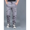 Men's Trousers Cargo Pants Work Pants Drawstring Elastic Waist Multiple Pockets Solid Color Comfort Breathable Pants Casual Daily Sports Fashion ArmyGreen Black Micro-elastic