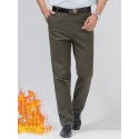 Men's Straight Trousers Winter Pants Pocket Solid Color Comfort Breathable Pants Casual Daily Cotton Blend Sports Fashion ArmyGreen Black Micro-elastic