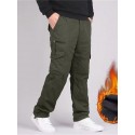 Men's Trousers Work Pants Winter Pants Zipper Multiple Pockets Solid Color Comfort Breathable Pants Casual Daily Fashion Plus velvet ArmyGreen Black Micro-elastic