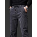 Men's Straight Trousers Winter Pants Drawstring Elastic Waist Solid Color Comfort Breathable Pants Casual Daily Corduroy Sports Fashion Loose Fit Black Dark Gray Micro-elastic / Elasticity