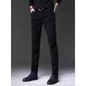 Men's Straight Trousers Winter Pants Drawstring Elastic Waist Solid Color Comfort Breathable Pants Casual Daily Corduroy Sports Fashion Loose Fit Black Dark Gray Micro-elastic / Elasticity