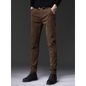 Men's Straight Trousers Winter Pants Drawstring Elastic Waist Solid Color Comfort Breathable Pants Casual Daily Corduroy Sports Fashion Loose Fit Black Dark Gray Micro-elastic / Elasticity