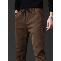 Men's Straight Trousers Winter Pants Drawstring Elastic Waist Solid Color Comfort Breathable Pants Casual Daily Corduroy Sports Fashion Loose Fit Black Dark Gray Micro-elastic / Elasticity