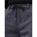 Men's Straight Trousers Winter Pants Drawstring Elastic Waist Solid Color Comfort Breathable Pants Casual Daily Corduroy Sports Fashion Loose Fit Black Dark Gray Micro-elastic / Elasticity