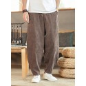 Men's Straight Trousers Harem Pants Drawstring Elastic Waist Solid Color Comfort Breathable Pants Casual Daily Corduroy Sports Fashion Loose Fit ArmyGreen Grey Micro-elastic / Elasticity