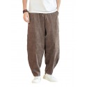Men's Straight Trousers Harem Pants Drawstring Elastic Waist Solid Color Comfort Breathable Pants Casual Daily Corduroy Sports Fashion Loose Fit ArmyGreen Grey Micro-elastic / Elasticity