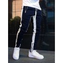 Men's Sweatpants Sporty Casual Trousers Color Block Pencil Pants Breathable Soft Workout Pants With Ankle Zipper Cotton Slim Daily Sports Outdoor Full Length Side Stripe Elastic Waist Drawstring