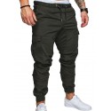 Men's Sweatpants Joggers Cargo Pants Drawstring Elastic Waist Multi Pocket Solid Color Pants Sports Outdoor Daily Wear Cotton Casual White Black