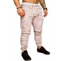 Men's Sweatpants Joggers Cargo Pants Drawstring Elastic Waist Multi Pocket Solid Color Pants Sports Outdoor Daily Wear Cotton Casual White Black