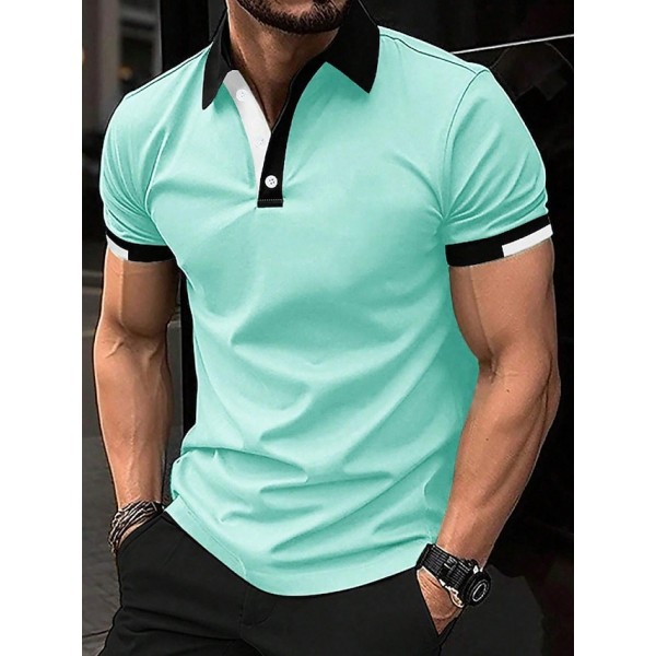 Men's Sport Polo Golf Shirt Casual Sports Tops Ribbed Polo Collar Short Sleeve Fashion Basic Solid Color Patchwork Summer Regular Fit Black White Red Blue Green Sport Polo