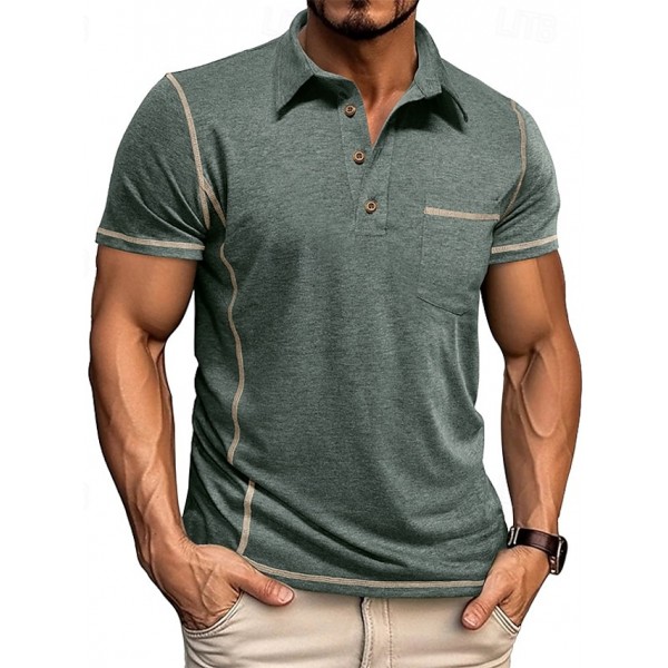 Men's Golf Shirt Golf Polos Shirts Work Casual Lapel Short Sleeve Basic Modern Color Block Patchwork Buttons Summer Regular Fit Black White Green Khaki Light Blue Gray Golf Shirt