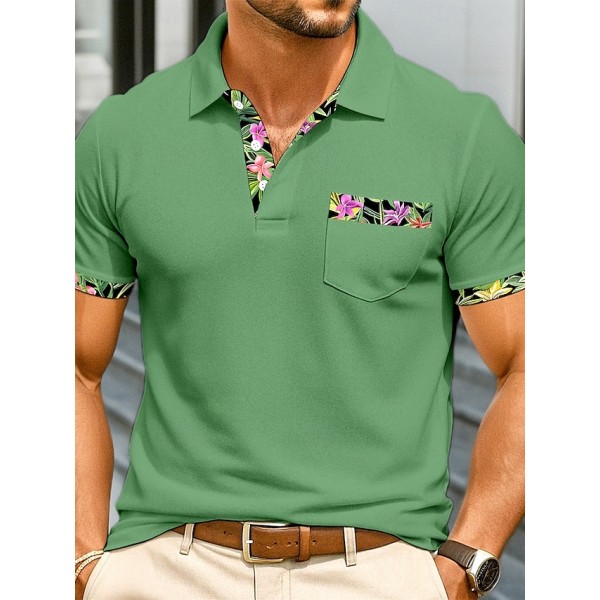 Men's Polo Shirts Golf Shirt Casual Sports Classic Short Sleeve Fashion Cool Color Block Patchwork Buttons Summer Spring &  Fall Regular Fit Black White Green Polo Shirts