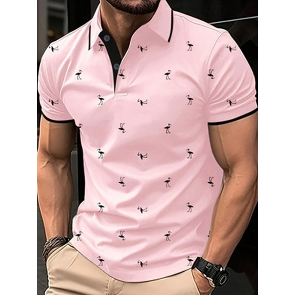 Men's Golf Shirt Golf Polos Shirts Work Casual Lapel Short Sleeve Basic Modern Flamingo Buttons Summer Spring Regular Fit Lake blue Wine Dark Red Pink Dark Pink Blue Golf Shirt