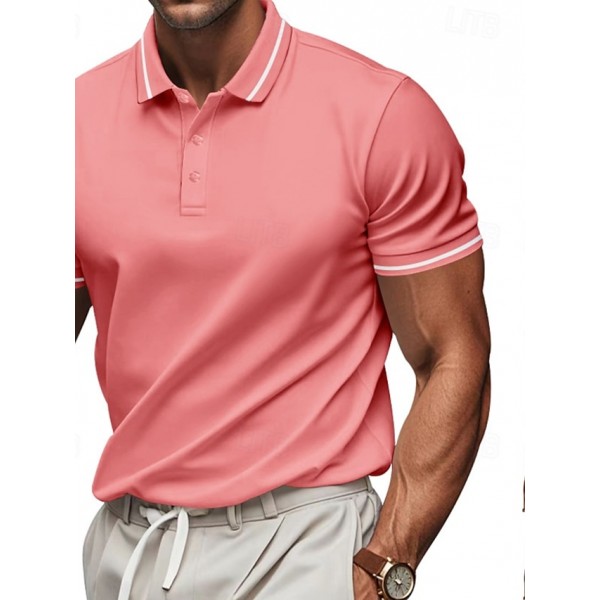 Men's Golf Shirt Golf Polos Shirts Work Casual Lapel Short Sleeve Basic Modern Plain Patchwork Buttons Summer Regular Fit Black White Pink Red Navy Blue Emerald Green Golf Shirt