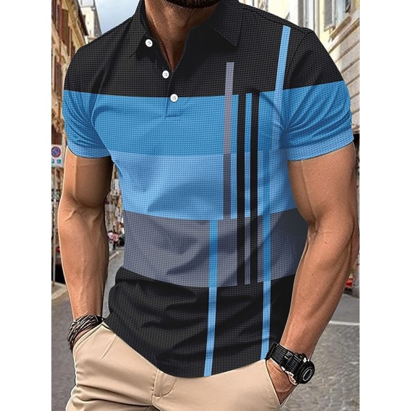 Men's Golf Shirt Golf Polos Shirts Work Casual Lapel Short Sleeve Basic Modern Stripes Patchwork Buttons Summer Regular Fit Pink+Orange Dark Pink Blue Purple Orange Green Golf Shirt