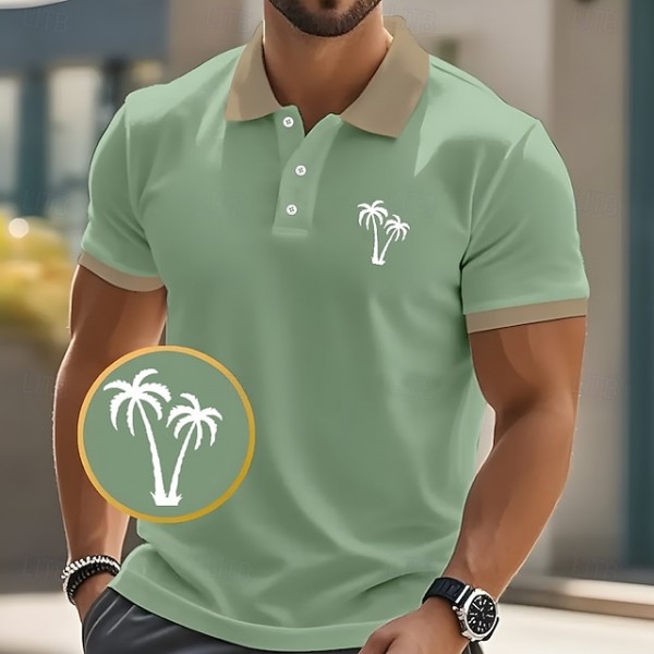 Men's Palm Tree Polo Short Sleeve Polo Shirts Collared Shirts Casual Resort School Outdoor Daily Wear Vacation Wear 3D Print Summer Spring Fall Pink Navy Blue Brown