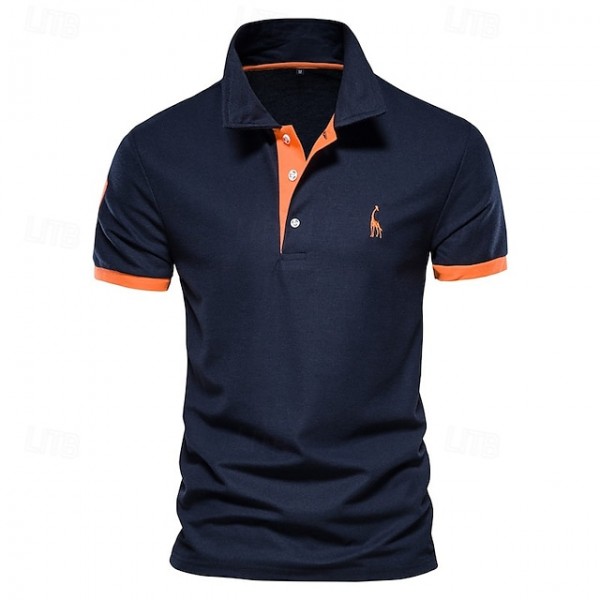 Cotton Men's Polos Giraffe Embroidery Short Sleeve Polo Shirts for Men High Quality Brand Design Polos Men Clothing