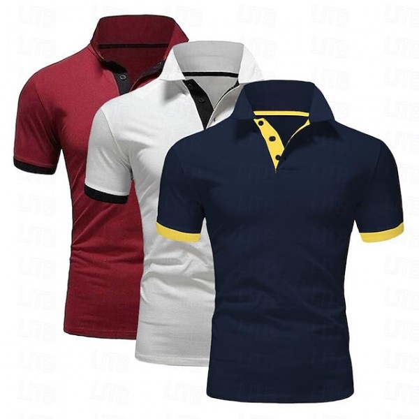 3 Pack Men's Golf T-Shirt Polo Shirt Casual Sports Lapel Short Sleeve Fashion Basic Color 3-Piece Summer Regular Fit Gray Black   Navy Blue Blue Wine White Polo Shirt
