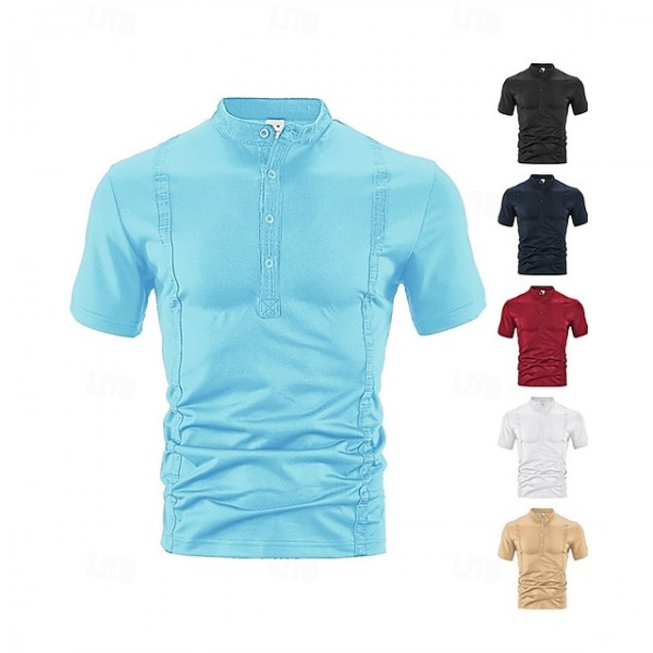Men's Golf Shirt Golf Polos Shirts Work Casual Stand Collar Short Sleeve Basic Modern Color Block Plain Buttons Summer Regular Fit Black White Wine Navy Blue Sky Blue Khaki Golf Shirt