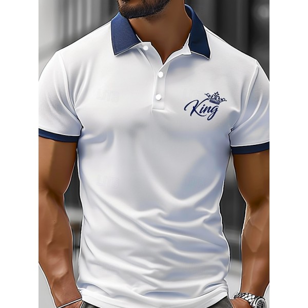 Men's Graphic Polo Short Sleeve Polo Shirts Collared Shirts Business Casual School Outdoor Daily Wear 3D Print Summer White Blue Green