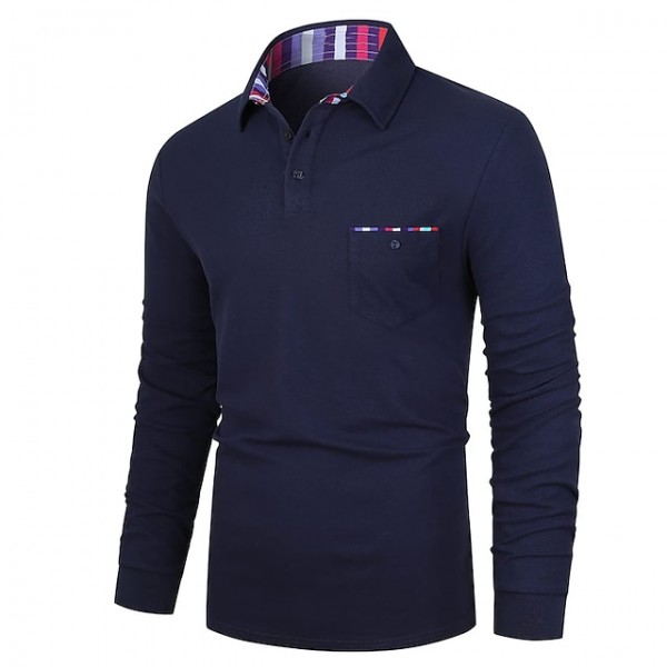 Men's Polo Shirt Golf Shirt Casual Holiday Classic Long Sleeve Fashion Basic Plain Quick Dry Summer Regular Fit Fire Red Black Army Green Dark Navy Grey Polo Shirt