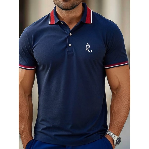 Men's Letter Polo Short Sleeve Polo Shirts Collared Shirts Business Casual School Outdoor Daily Wear 3D Print Summer Dark Green Dark Blue Dark Purple