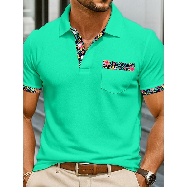 Men's Polo Shirts Golf Shirt Casual Sports Classic Short Sleeve Fashion Cool Color Block Buttons Summer Spring &  Fall Regular Fit Navy Blue Orange Green Light Blue Polo Shirts