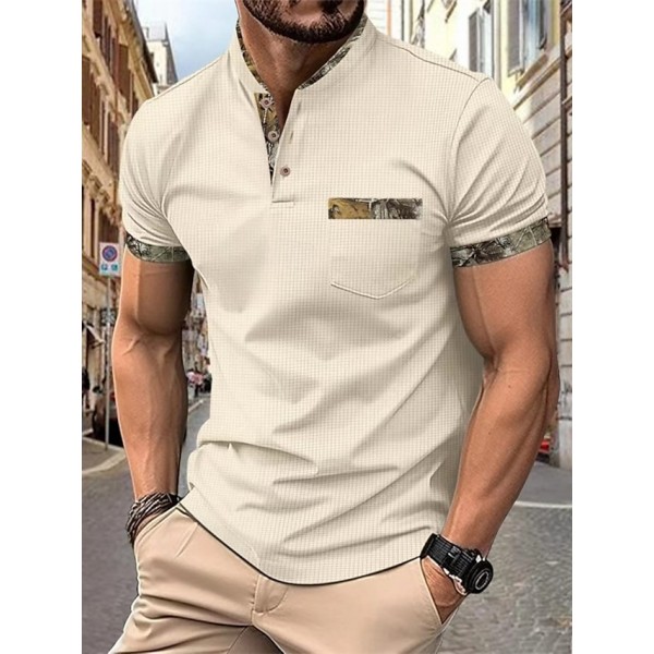 Men's Waffle Polo Shirts Golf Shirt Work Casual Lapel Short Sleeve Basic Modern Color Block Patchwork Buttons Summer Spring Regular Fit Black White Royal Blue Khaki Gray Waffle Polo Shirts